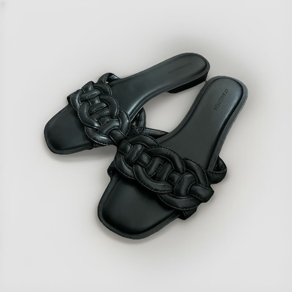 Nordstrom Black Flat Braided‎ Detail Sandals Size 7.5